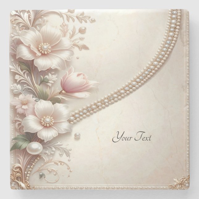 Posavasos De Piedra Floral and Pearl Embellishments Stone Coaster (Anverso)