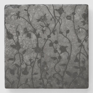 Posavasos De Piedra Floral antiguo gótico blanco y negro