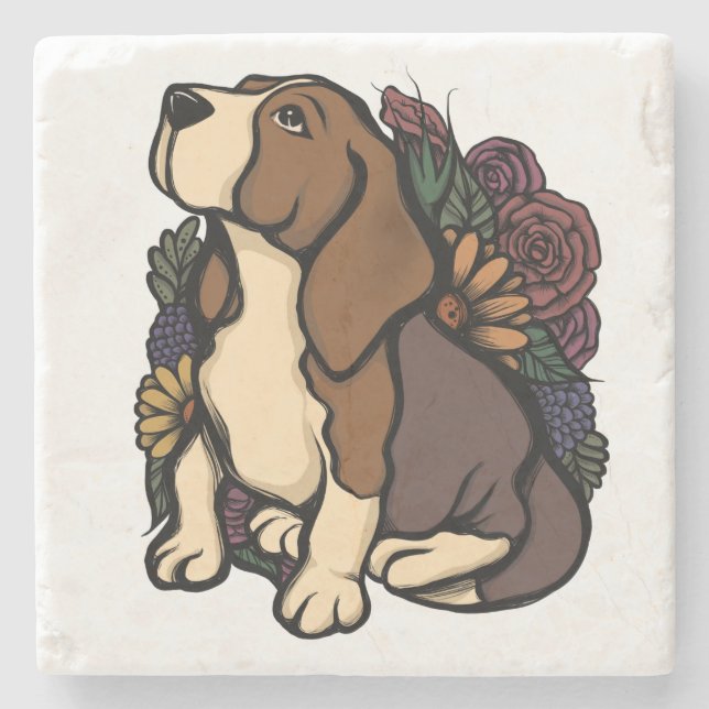 Posavasos De Piedra Floral Beagle (Anverso)