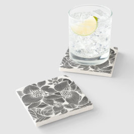 Posavasos De Piedra Floral blanca negra