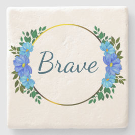 Posavasos De Piedra Floral Brave Blue texto Simple Alentamiento