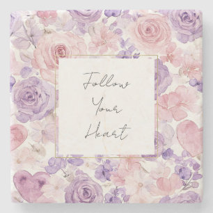 Posavasos De Piedra Floral Corazones Rosa Morado Bonito
