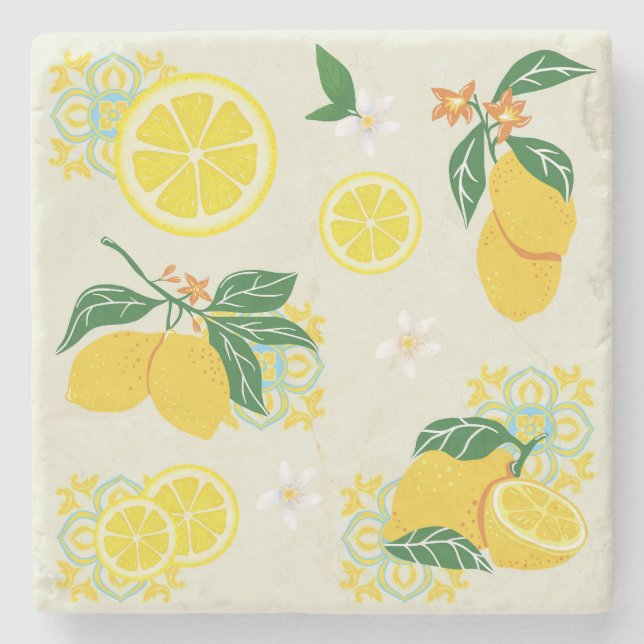 Posavasos De Piedra Floral de Limón (Anverso)