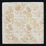 Posavasos De Piedra Floral de oro francesa<br><div class="desc">El bello diseño de época francés tiene un fondo de escritura cursiva con elegantes flores y tallos dorados.</div>