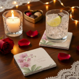 Posavasos de Piedra Floral de Orquídea Personaliza