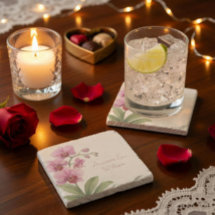 Posavasos de Piedra Floral de Orquídea Personaliza