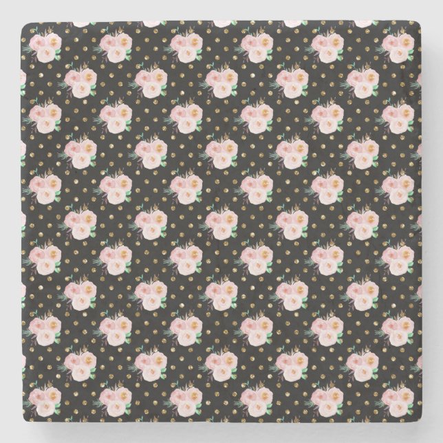 Posavasos De Piedra Floral de Pizarra (Anverso)