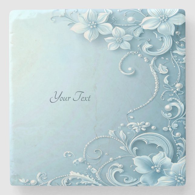 Posavasos de Piedra Floral Decorativa Azul (Anverso)