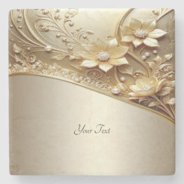 Posavasos de piedra floral dorada ornamentada mode