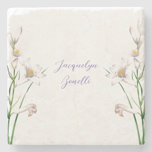 Posavasos De Piedra Floral elegancia Moda caligrafía nombre litografía (Anverso)