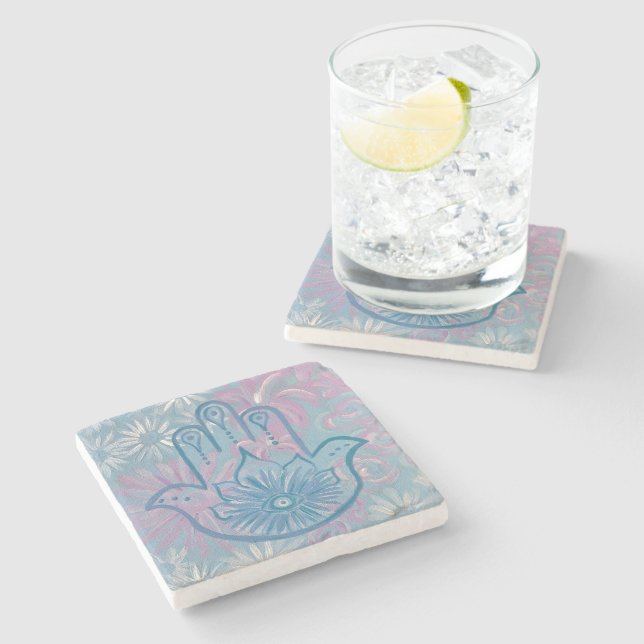 Posavasos De Piedra Floral Hamsa Stone Coaster (Lateral)