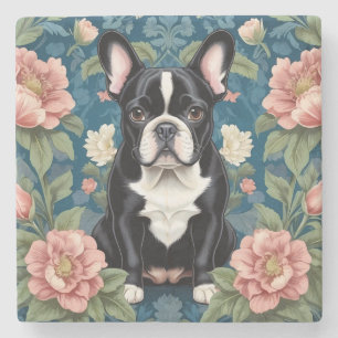 Posavasos De Piedra Floral inspirada en el Bulldog francés William Mor