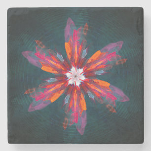 Posavasos De Piedra Floral Mandala Flores Naranja Azul Rojo Resumen
