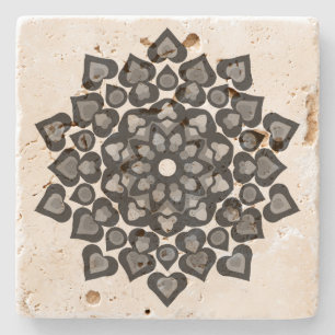 Posavasos De Piedra Floral Mandela Black Gray Hearts Art