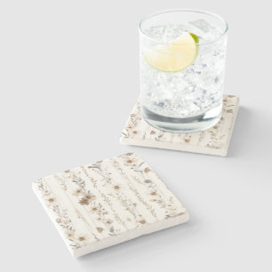Posavasos De Piedra Floral Marrón Crema