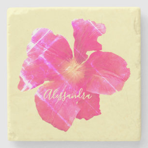 Posavasos De Piedra Floral Retro Amarillo Rosa Grunge Acuarela Persona