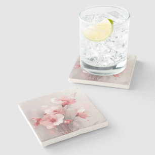 Posavasos De Piedra Floral Rosa, Blanco y Gris