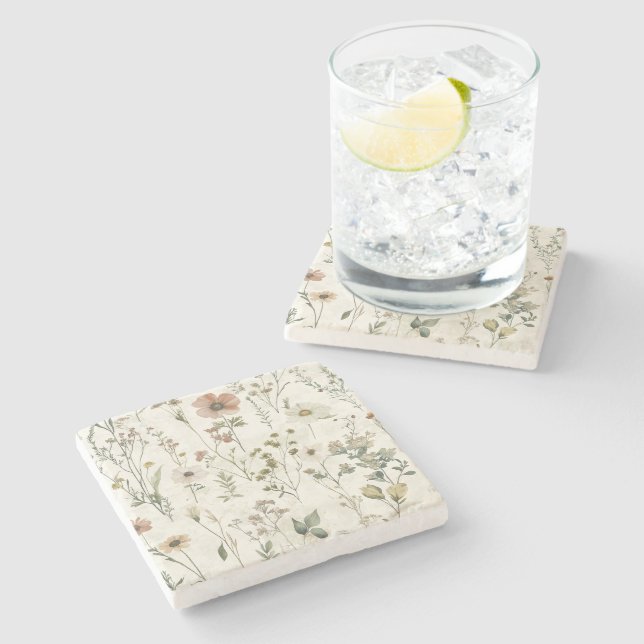 Posavasos De Piedra Floral rústica (Lateral)