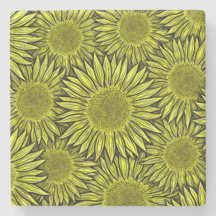 Posavasos De Piedra Floral Rústico Amarillo Giro mano de girasol