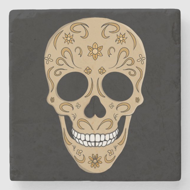 Posavasos De Piedra Floral Sugar Skull Dia de los Muertos (Anverso)
