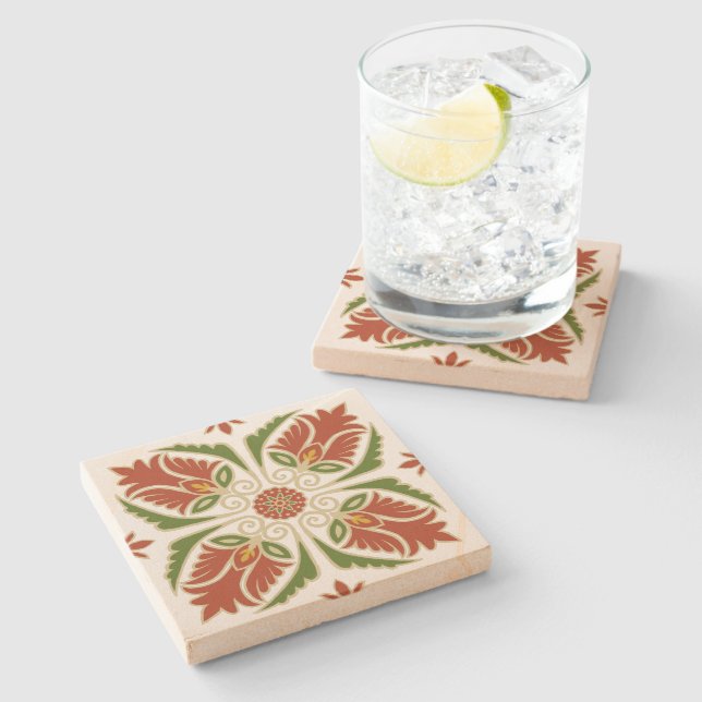 Posavasos De Piedra Floral Talavera Tile Stone Coaster (Lateral)