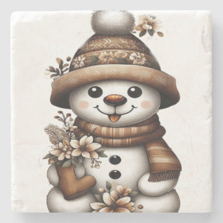 Posavasos De Piedra Floral Winter Wonderland Snowman