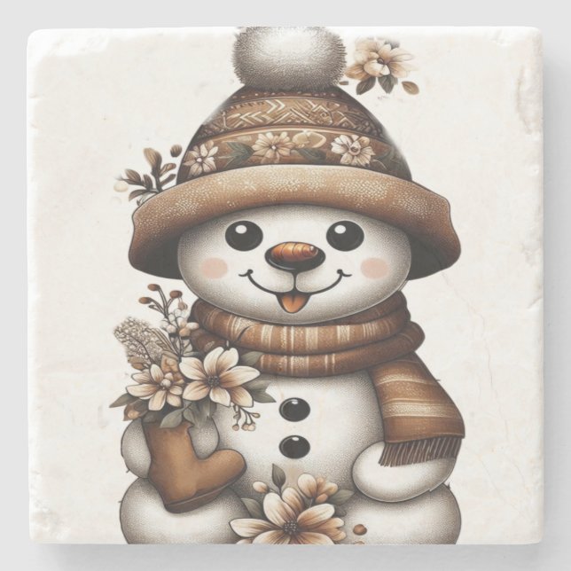 Posavasos De Piedra Floral Winter Wonderland Snowman (Anverso)