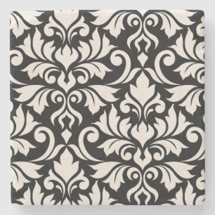 Posavasos De Piedra Florecer arte Damask que yo crema en negro