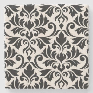 Posavasos De Piedra Florecer Damask arte I negro en crema