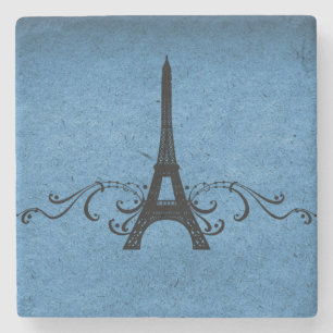 Posavasos De Piedra Florecimiento francés de cosecha azul