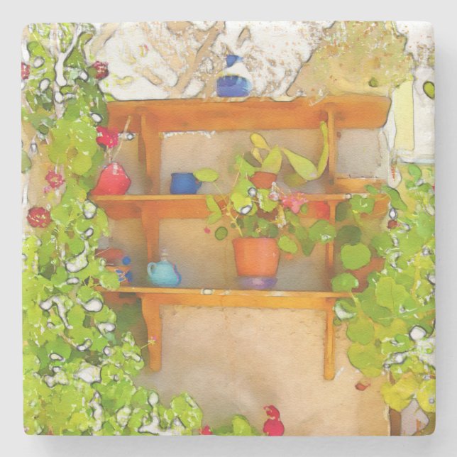 Posavasos De Piedra Flores acuáticas (Anverso)