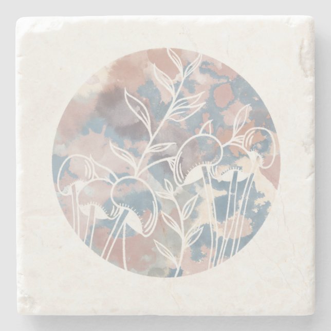 Posavasos De Piedra Flores acuáticas blancas (Anverso)