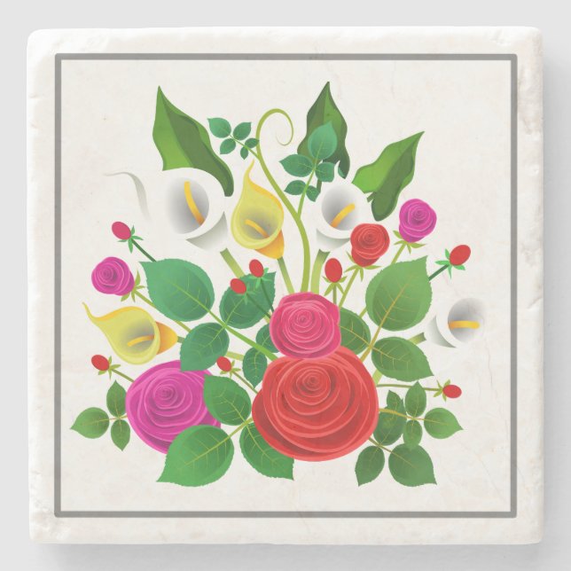 Posavasos De Piedra Flores acuáticas Bouquet-47149 (Anverso)