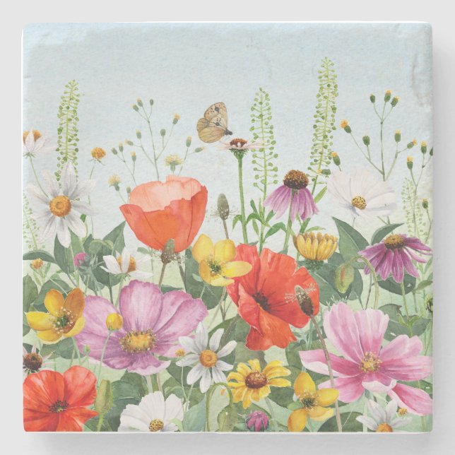 Posavasos De Piedra Flores acuáticas silvestres florales (Anverso)