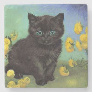 Posavasos De Piedra Flores amarillas de gato negro Van Gogh