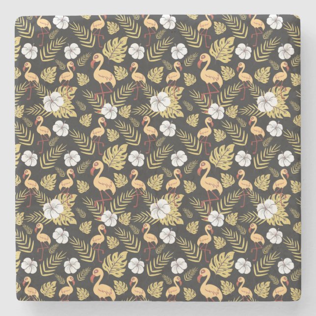 Posavasos De Piedra Flores amarillas y blancas sin costura (Anverso)