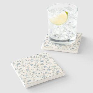 Posavasos De Piedra Flores Azules Bonitas de Crema