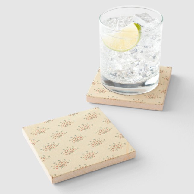 Posavasos De Piedra Flores Azules, Flores Rojas, Patrón De flores (Lateral)
