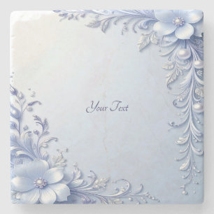 Posavasos De Piedra Flores Azules Ornamentadas con Perlas Soporte de P