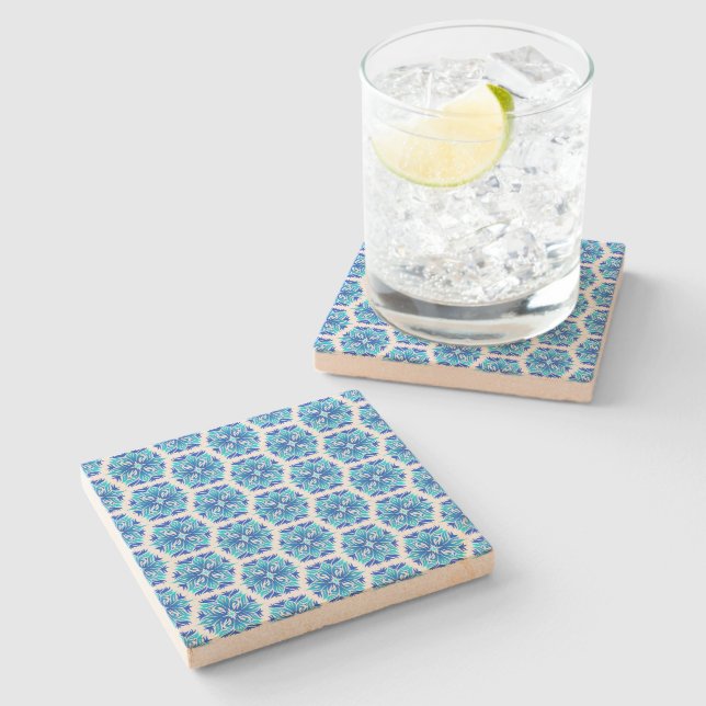 Posavasos De Piedra Flores Azules, Patrón De Flores, Patrón Floral (Lateral)