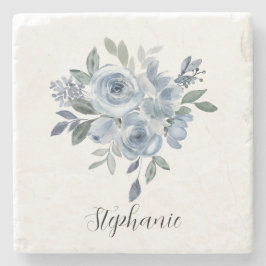 Posavasos De Piedra Flores azules y verdes