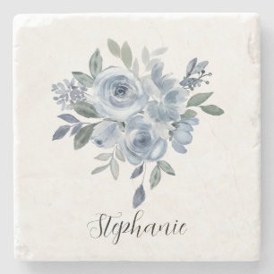 Posavasos De Piedra Flores Azules y Verdes 