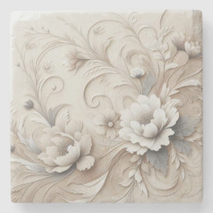 Posavasos De Piedra Flores beiges modernas 1