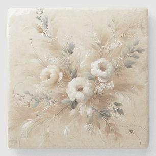 Posavasos De Piedra Flores beiges modernas 2