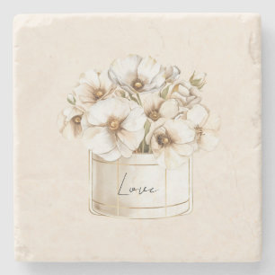 Posavasos De Piedra Flores Blancas Bonitas Amor Rubor