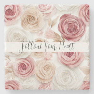 Posavasos De Piedra Flores Blancas Crema Rubor Rosa Bonito