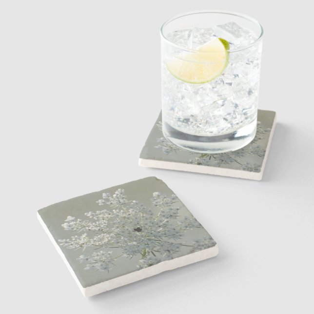 Posavasos De Piedra Flores blancas delgadas (Lateral)