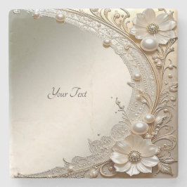 Posavasos De Piedra Flores Blancas Modernas Perlas Coaster de Piedra