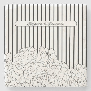 Posavasos De Piedra Flores blancas y negras con escayola de piedra de 