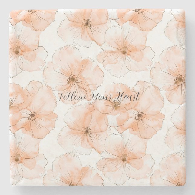 Posavasos De Piedra Flores Bonitas de Melocotón (Anverso)